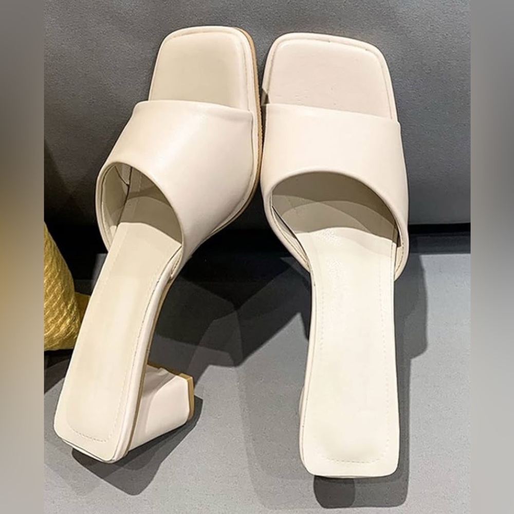 NEW Floor Sample Square Open Toe Heeled Mules Slip On Chunky Comfortable 9.5